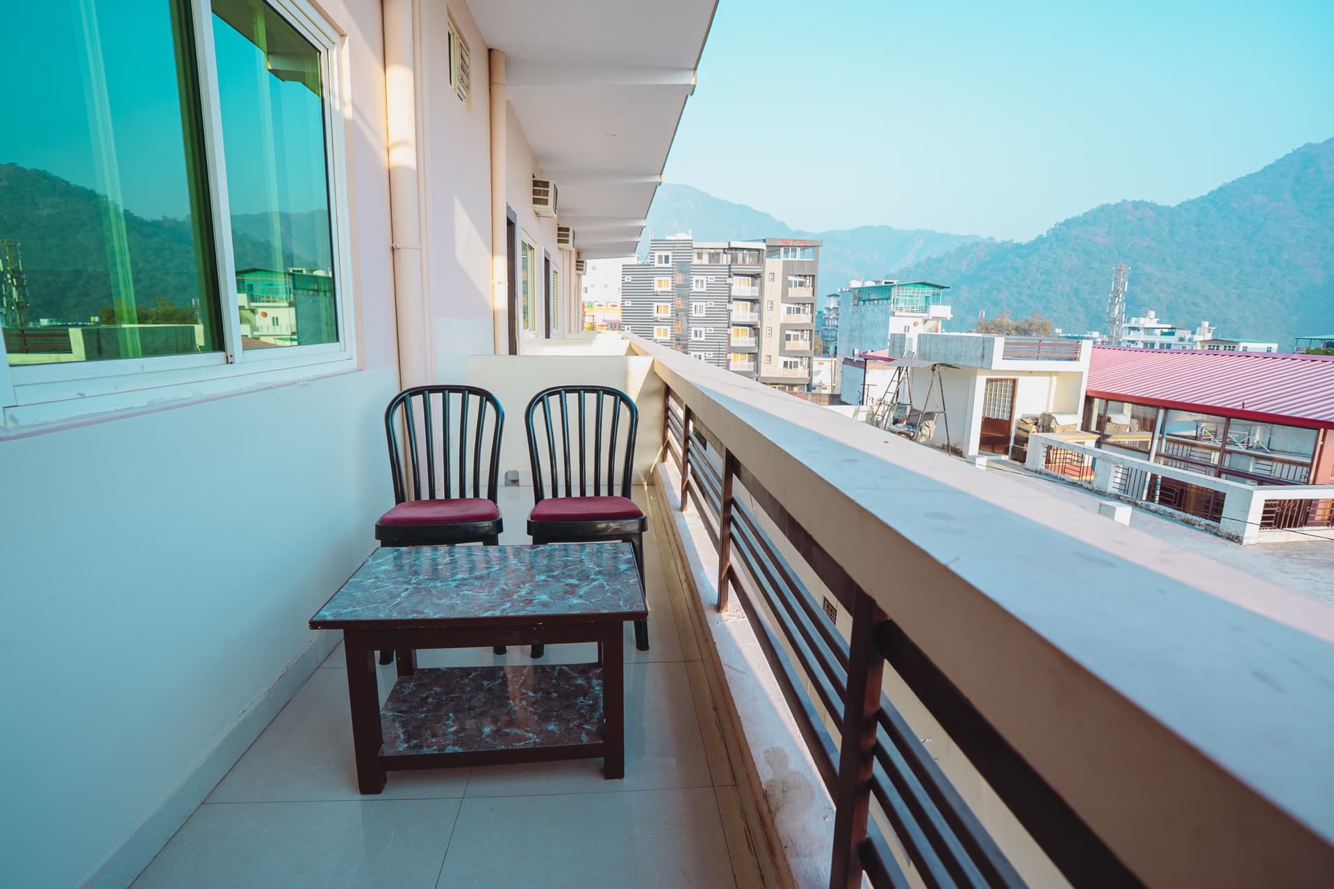 Balcony view overlooking Rishikesh from Sriezaa Yogshala