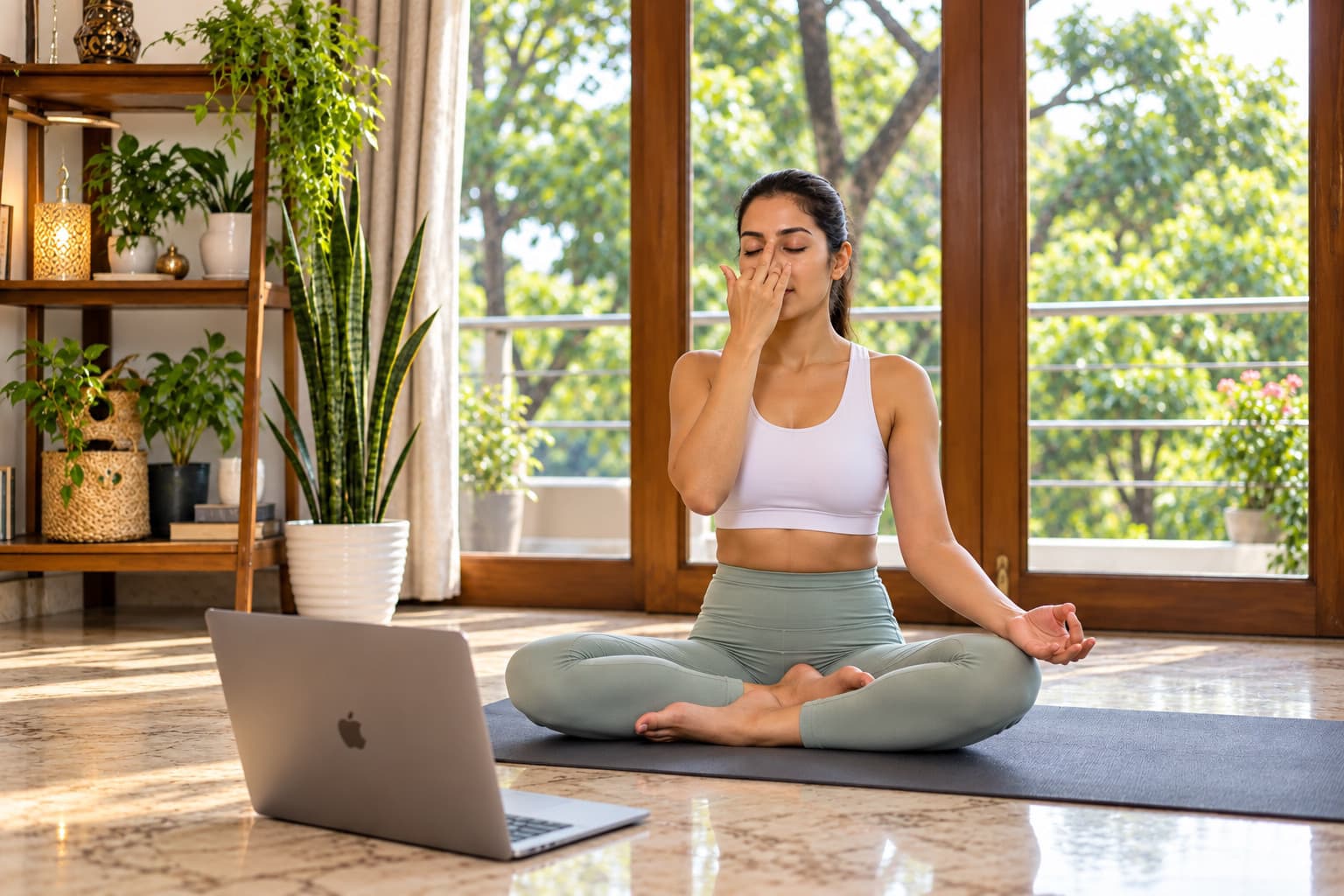 Student practicing classical Hatha Yoga posture during online 50 hour teacher training